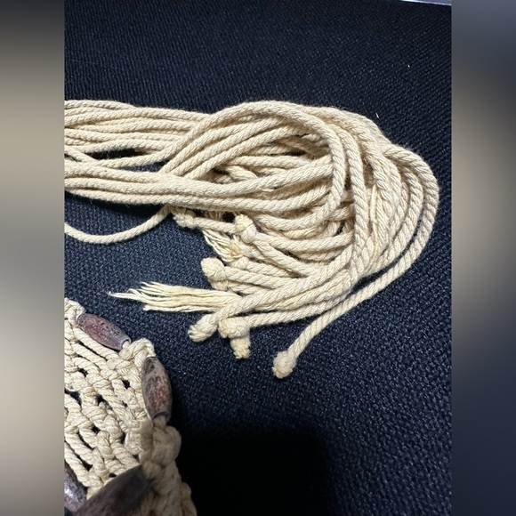 Boho Macrame Rope Belt Weaved Wooded Bead Detail Fringe Hippie 36-38 L/XL Beige - Picture 9 of 11